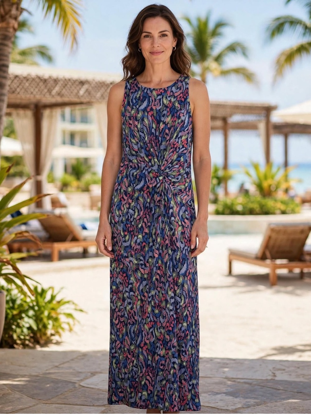Tommy Bahama Jasmina Sunlit Seas Maxi Dress NWT XL Navy Floral Twist Front